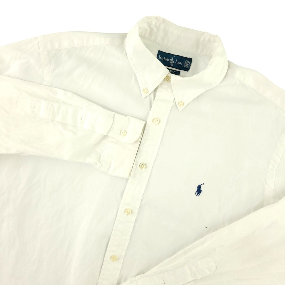 Ralph Lauren Shirt Mens L White Solid Long Sleeve Button Down Classic Cotton